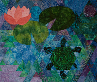 Closeup of turtle and waterlily